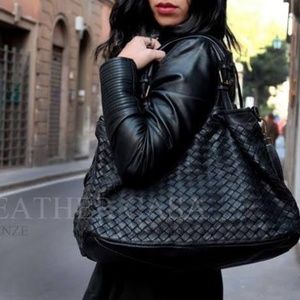 Black Valentina woven leather bag